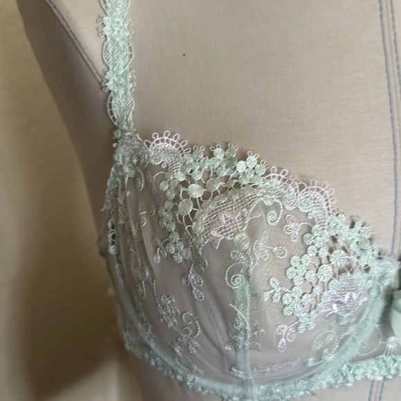 Simone Perele Wish Sheer Lace Demi Bra Robin’s Egg Blue Bridal Lingerie 34B Rare - Picture 3 of 13